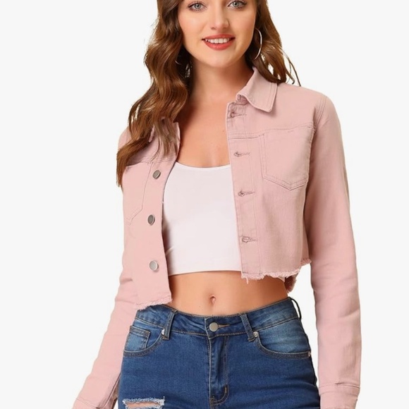 Cropped soft pink denim jacket size small. - Picture 1 of 6